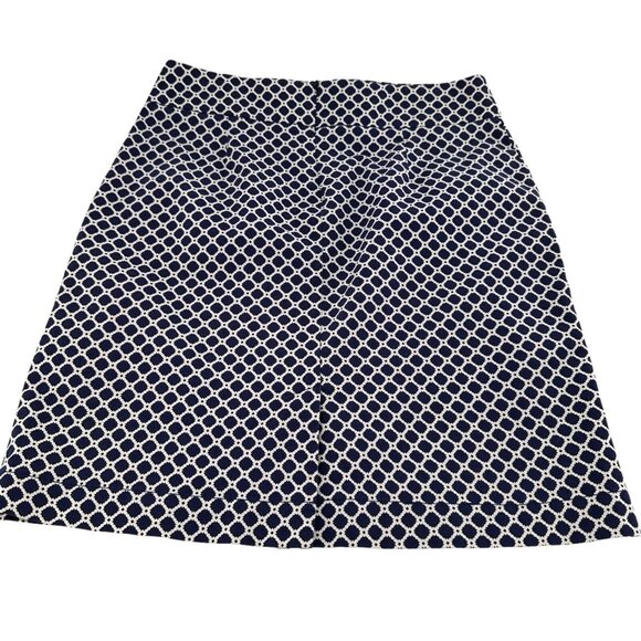 Chadwicks Of Boston 8 Geometric Print Navy White Cotton Blend Skirt Side Pockets - Picture 8 of 12